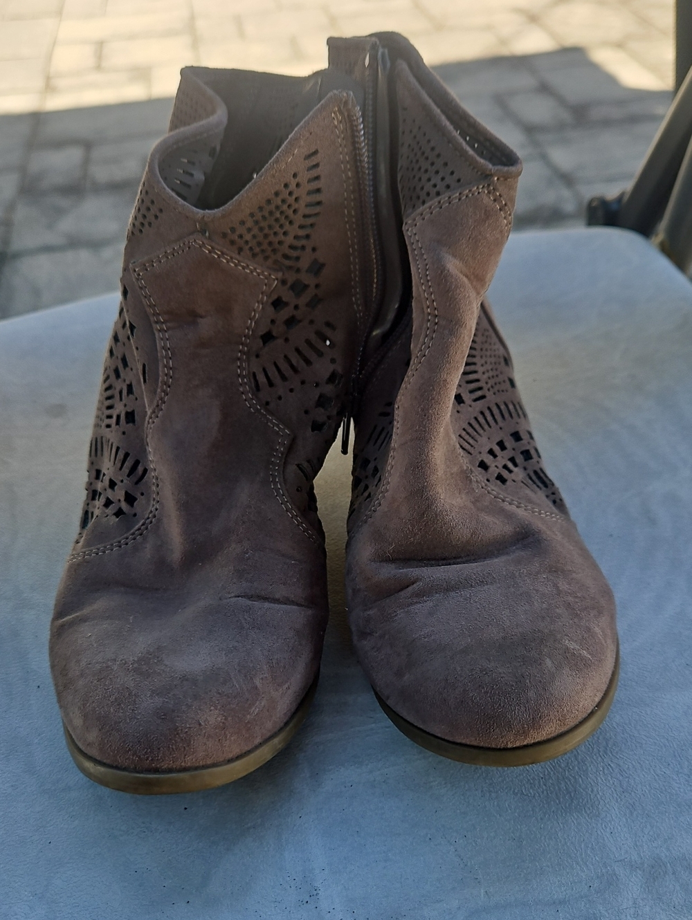 Carlos by Carlos Santana Perforated Suede Ankle Booties - Gray